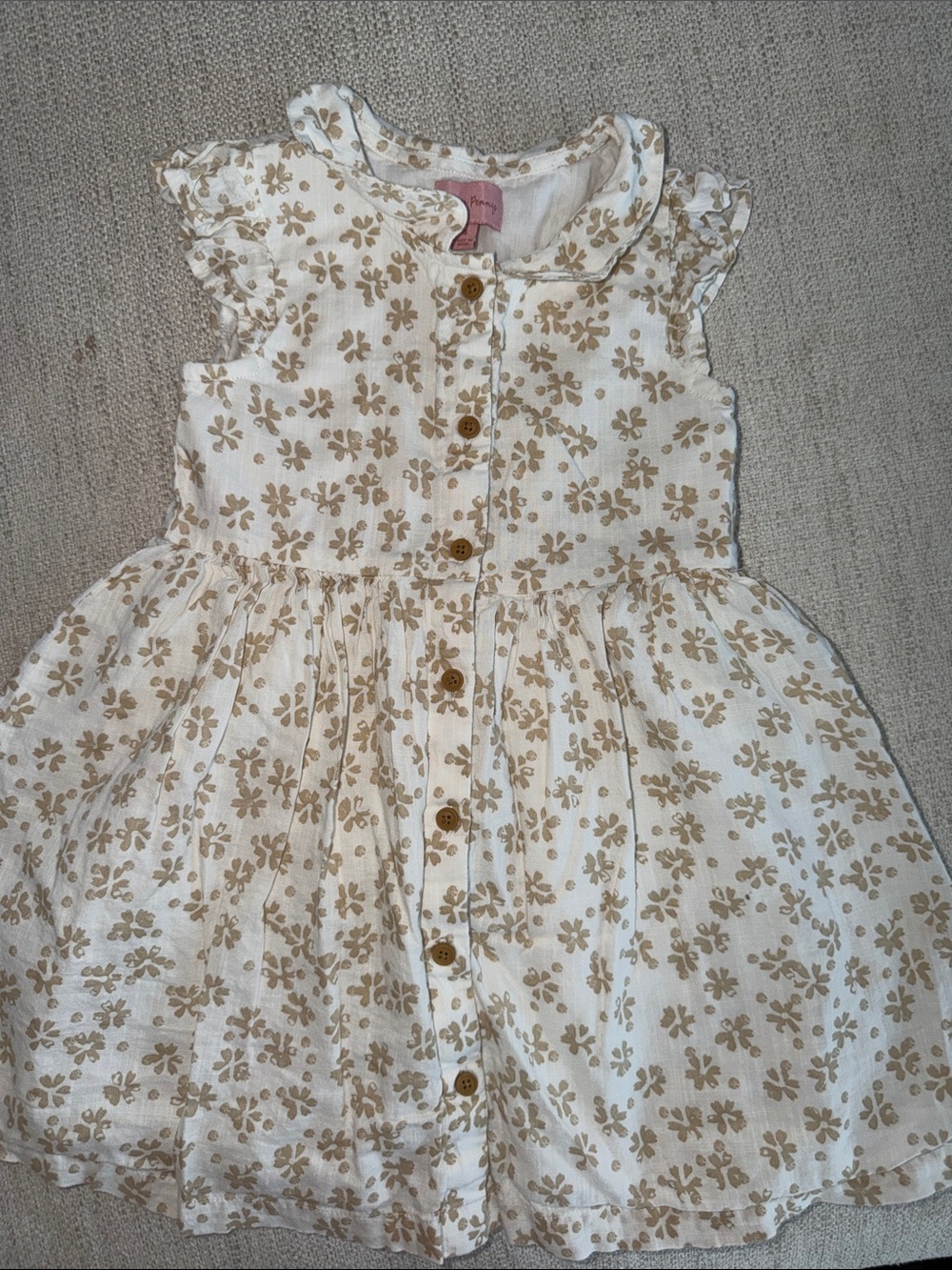 Cream Floral Button-Front Girls' Dress